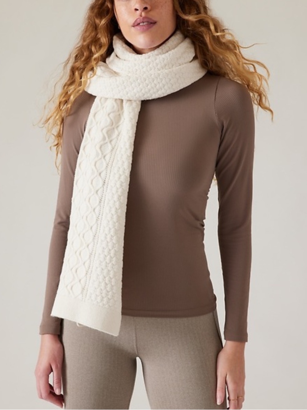 NWT Athleta White Cozy Does It Cable Knit Scarf